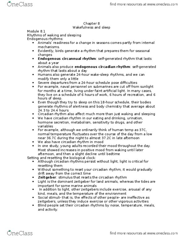 PSYCH261 Chapter Notes - Chapter 8: Lateral Geniculate Nucleus, Shift Work, Sleep Spindle thumbnail