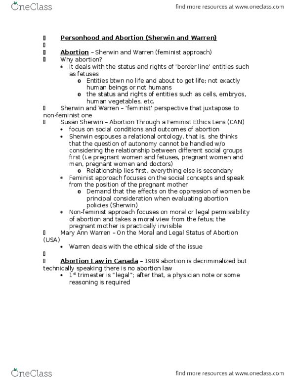 PHI 2396 Lecture Notes - Lecture 3: Thought Experiment, Moral Agency, Fetus thumbnail