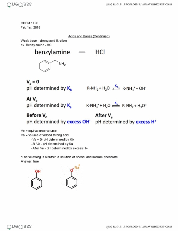CHEM 1F92 Lecture Notes - Lecture 13: Acid Dissociation Constant, Ammonium Chloride, Ammonia thumbnail