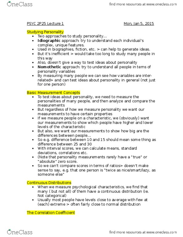 PSYC 2P25 Lecture Notes - Lecture 1: Nomothetic, Physical Attractiveness, Probability Distribution thumbnail