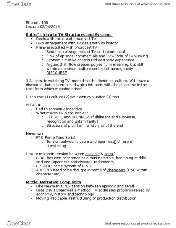 RHETOR 138 Lecture Notes - Lecture 4: Don Draper, Diegesis, Polysemy thumbnail