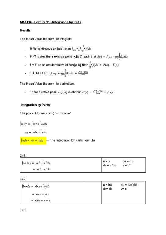 MAT136H1 Lecture 11: Integration by Parts thumbnail