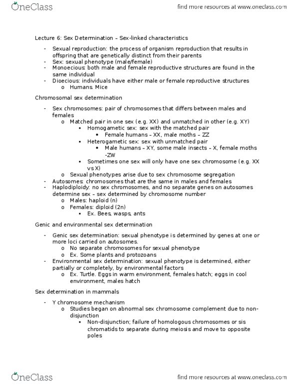 BIOL 2030 Lecture Notes - Lecture 6: Haplodiploidy, Dioecy, Genetic Engineering thumbnail