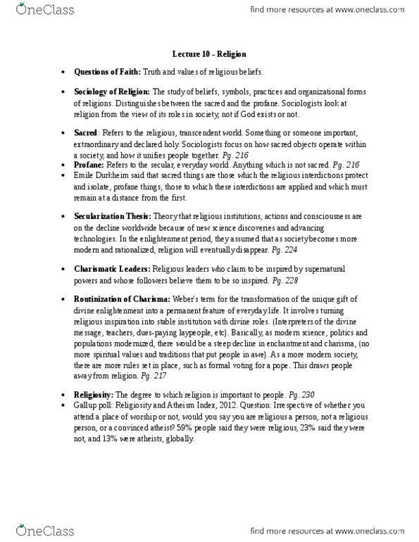 SOC100H5 Lecture Notes - Lecture 10: Christian Fundamentalism, Nations Of Nineteen Eighty-Four, Perton thumbnail