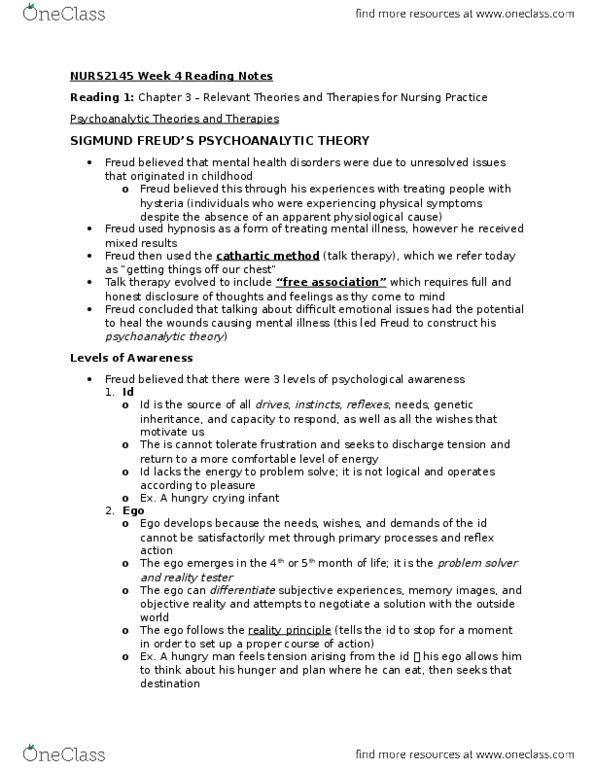 NRS 214 Chapter Notes - Chapter 5-6: Defence Mechanisms, Family Therapy, Belongingness thumbnail