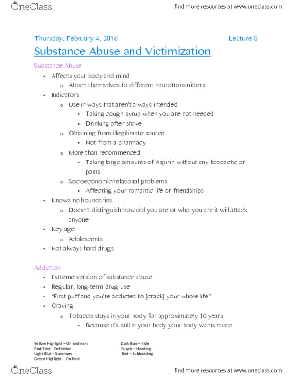 SOC 2700 Lecture Notes - Lecture 8: Drug Rehabilitation, Alcohol Dependence, Headache thumbnail