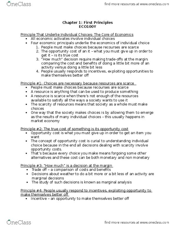 ECO101H1 Lecture Notes - Lecture 1: Invisible Hand, Government Spending, Opportunity Cost thumbnail