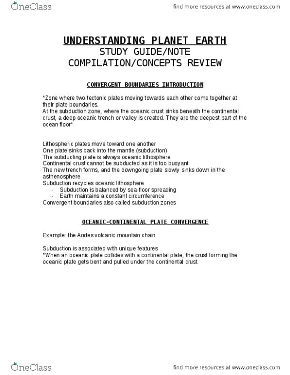 EPSC 201 Lecture Notes - Lecture 6: Fracture Zone, Oceanic Trench, Convergent Boundary thumbnail