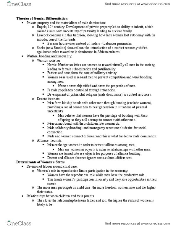 SOC 2104 Lecture Notes - Lecture 8: Patrilineality, Nuclear Family, Female Promiscuity thumbnail