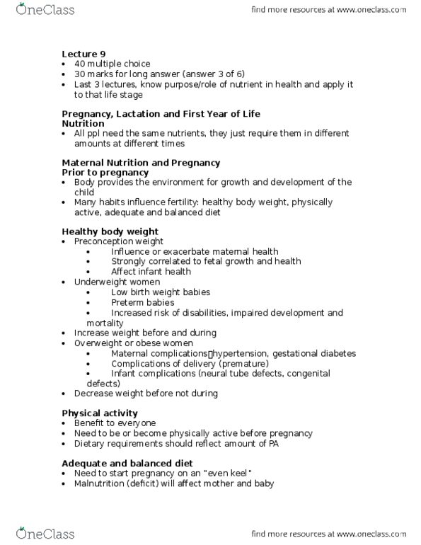 HLSC 2P91 Lecture Notes - Lecture 9: Nutrient Density, Botulism, Cognitive Development thumbnail
