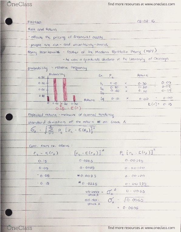 FIN 420 Lecture Notes - Lecture 4: Harry Markowitz, Expected Return, Frequentist Probability thumbnail