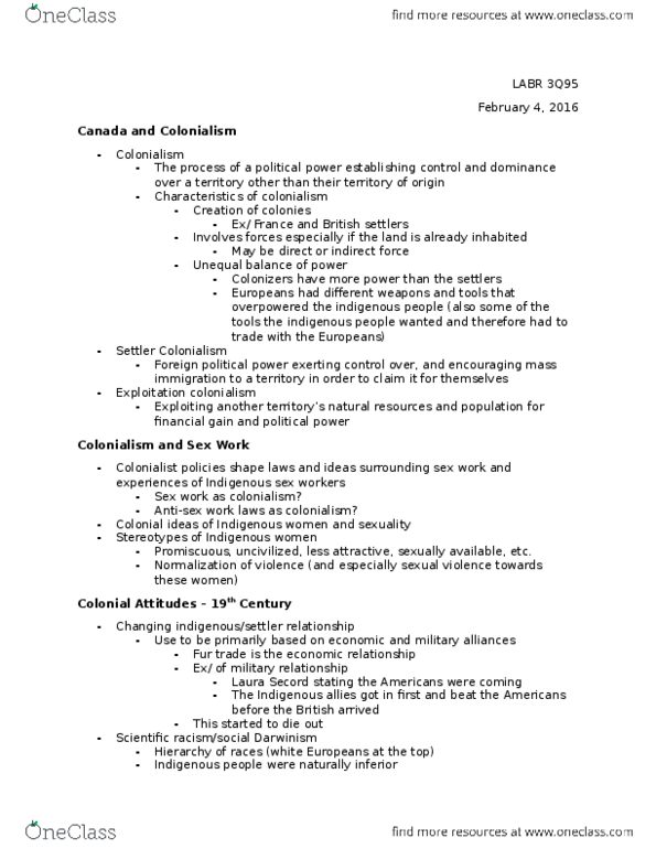 LABR 3Q95 Lecture Notes - Lecture 5: Boil-Water Advisory, Social Issue, Exploitation Colonialism thumbnail