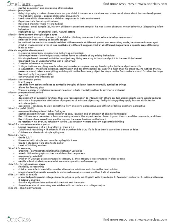 PSYB32H3 Lecture Notes - Lecture 4: Animism, Logical Reasoning, Jean Piaget thumbnail