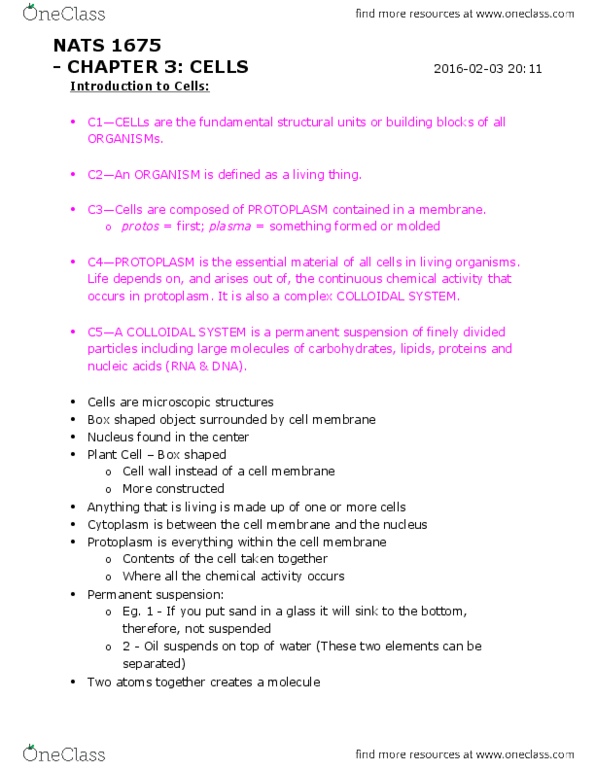 NATS 1675 Lecture Notes - Lecture 1: Nucleoid, Cytoplasm, Nucleoplasm thumbnail