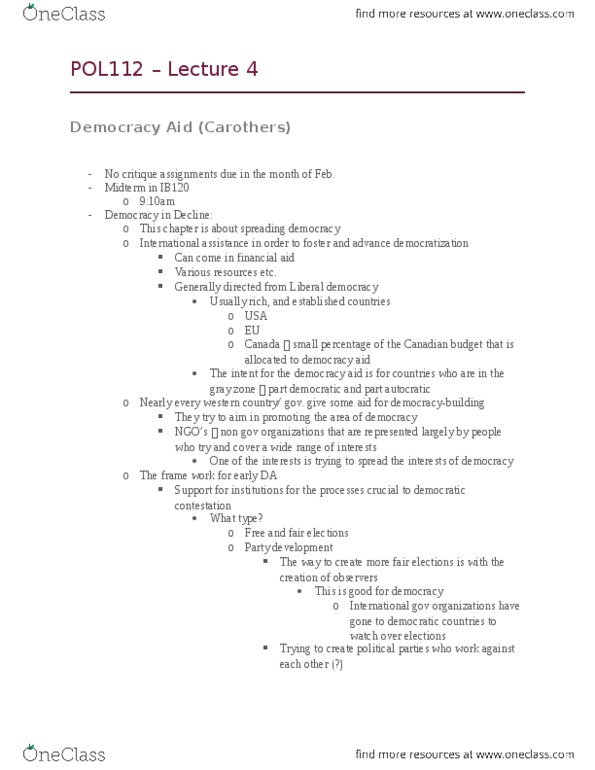 POL112H5 Lecture Notes - Lecture 5: Authoritarianism, Kim Il-Sung, Liberal Democracy thumbnail