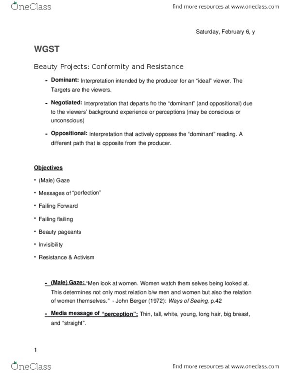 WGST 1808 Lecture Notes - Lecture 2: Ableism, Wgst, Heterosexism thumbnail