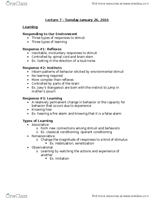 PS102 Lecture Notes - Lecture 7: Behaviorism, Operant Conditioning, Tabula Rasa thumbnail