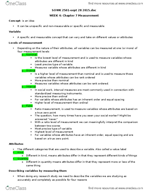 SOWK 2501 Lecture Notes - Lecture 4: Concurrent Validity, Content Validity, Face Validity thumbnail