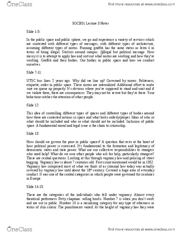 SOCB51H3 Lecture Notes - Lecture 3: Parking Meter, Begging, Status Offense thumbnail