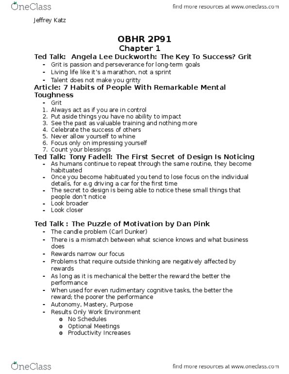 OBHR 2P91 Lecture Notes - Lecture 5: Stress Management, Encarta, Jeff Katz thumbnail