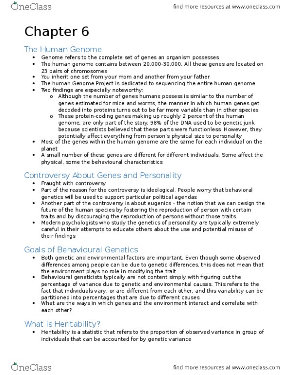 PSYB30H3 Chapter Notes - Chapter 6: Agreeableness, Dopamine Receptor, Dopamine Receptor D4 thumbnail