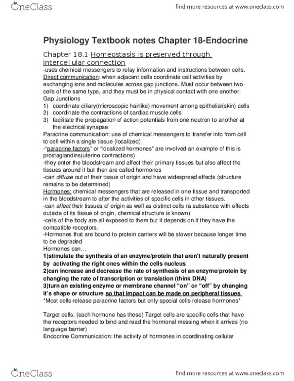 PLN 203 Chapter Notes - Chapter 18: Growth Factor, Posterior Pituitary, Colloid thumbnail