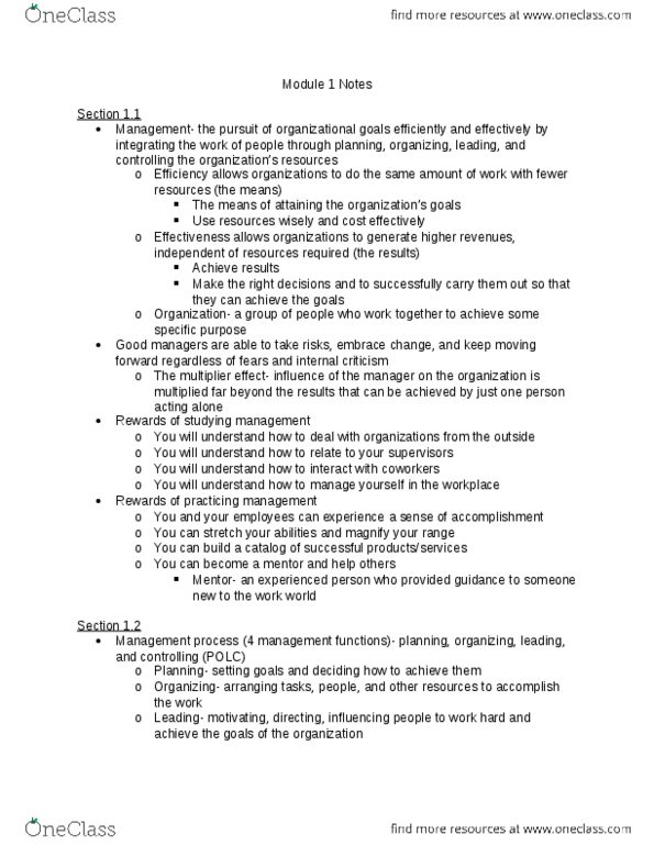 MAN 3025 Chapter Notes - Chapter 1: Management System, Soft Skills, Cloud Computing thumbnail