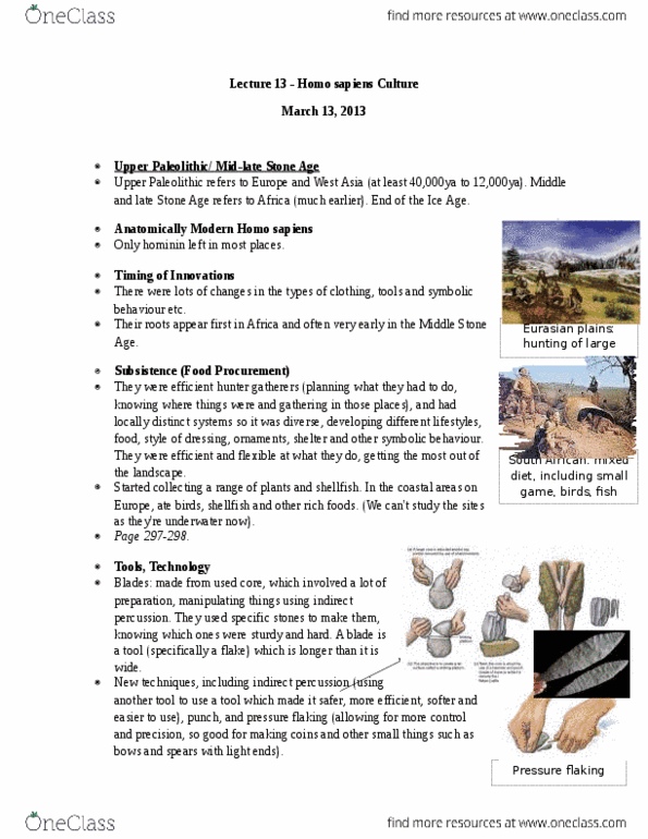 ANT101H5 Lecture Notes - Lecture 13: Orrorin, Harpoon, Paranthropus thumbnail