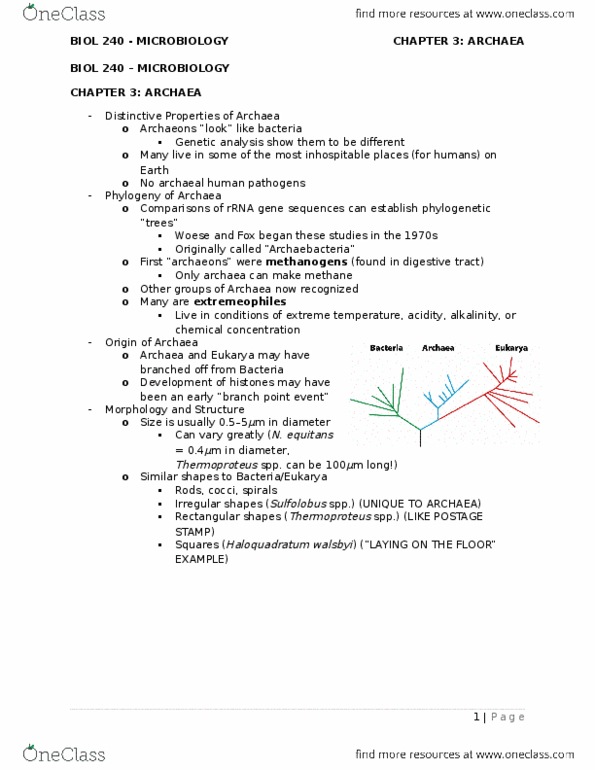 BIOL240 Lecture 1: BIOL 240 - CHAPTER 3 ARCHAEA thumbnail