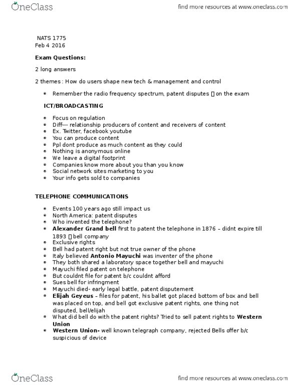 NATS 1775 Lecture Notes - Lecture 15: Digital Footprint, Social Network thumbnail