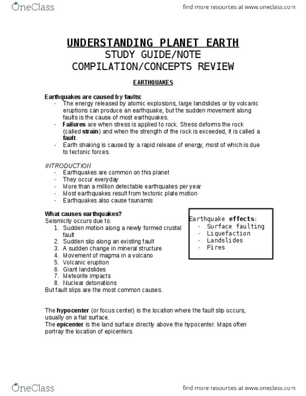 EPSC 201 Lecture Notes - Lecture 7: Plate Tectonics, Types Of Volcanic Eruptions, Elastic Energy thumbnail