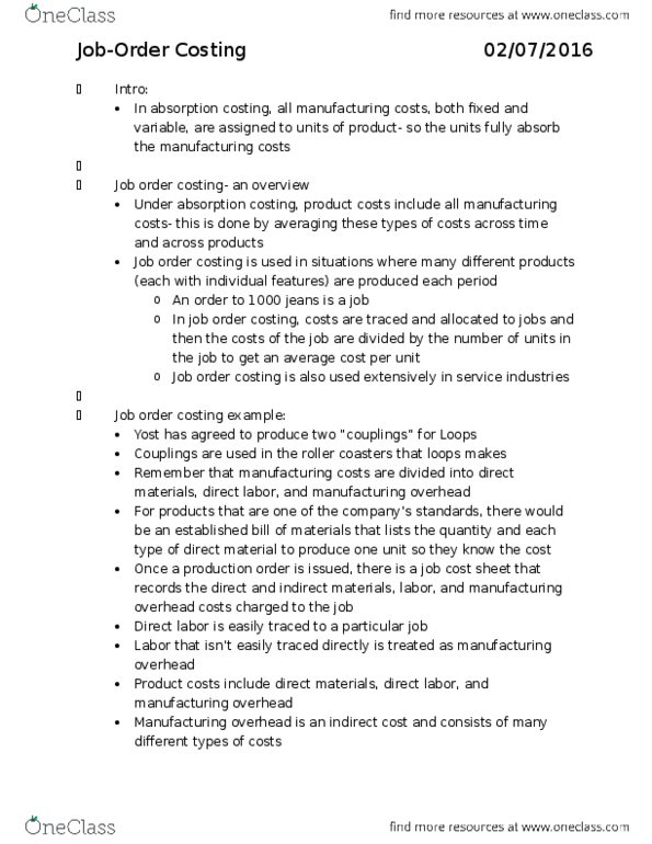 MGMT 122 Chapter Notes - Chapter 3: Cost Driver, Total Absorption Costing, Expense thumbnail