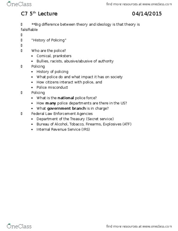 CRM/LAW C7 Lecture Notes - Lecture 5: Municipal Police, Highway Patrol, Housing Authority thumbnail