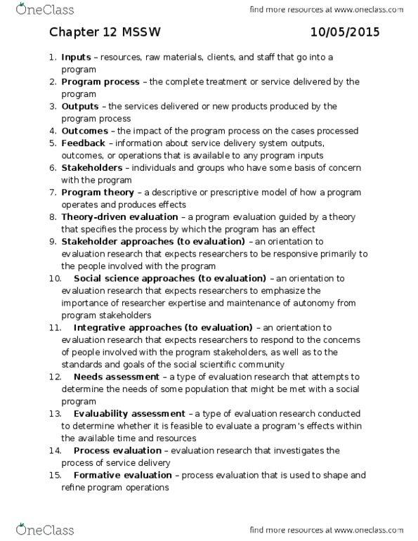 SOCECOL 10 Chapter Notes - Chapter 12: Summative Assessment, Change Impact Analysis, Needs Assessment thumbnail