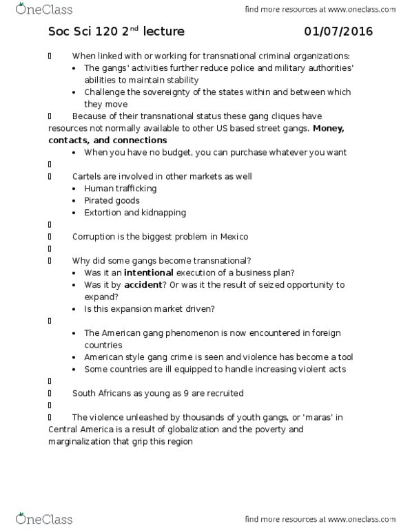 SOC SCI 120 Lecture Notes - Lecture 2: Ms-13, Extortion thumbnail