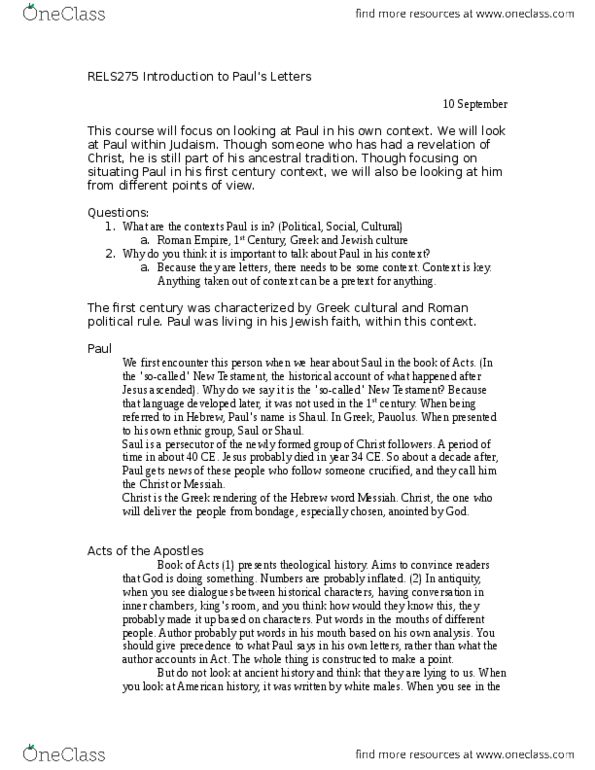 REL275 Lecture Notes - Lecture 1: Misogyny, Sadducees, Pharisees thumbnail