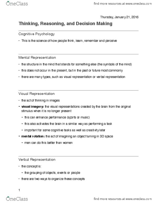 PSYO 1012 Lecture 9: Thinking, Reasoning and Decision Making thumbnail