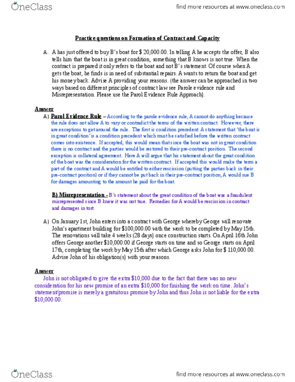 ADMS 2610 Lecture Notes - Lecture 2: Rescission, Parol Evidence Rule, Precontract thumbnail