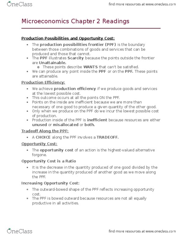 Economics 1021A/B Chapter 2: Microeconomics Chapter 2 Readings thumbnail