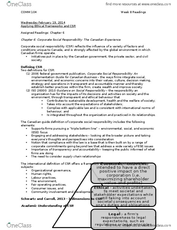COMM 104 Lecture Notes - Lecture 8: Responsible Care, Canadian Business, Corporate Social Responsibility thumbnail