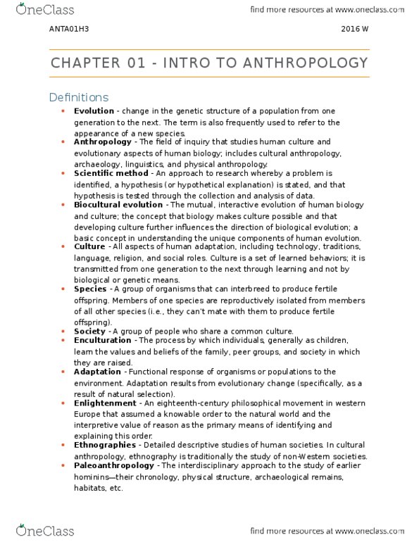 ANTA01H3 Chapter Notes - Chapter 1: Forensic Anthropology, Applied Anthropology, Ethnography thumbnail