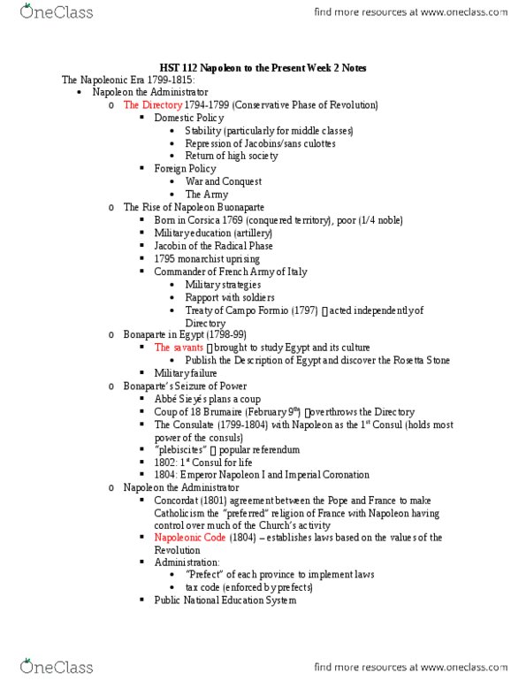 HST 112 Lecture Notes - Lecture 5: Toleration, Continental System, Coup Of 18 Brumaire thumbnail