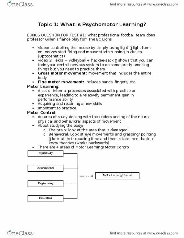 Kinesiology 1080A/B Lecture Notes - Lecture 1: Human Factors And Ergonomics, Optogenetics, Neuroimaging thumbnail