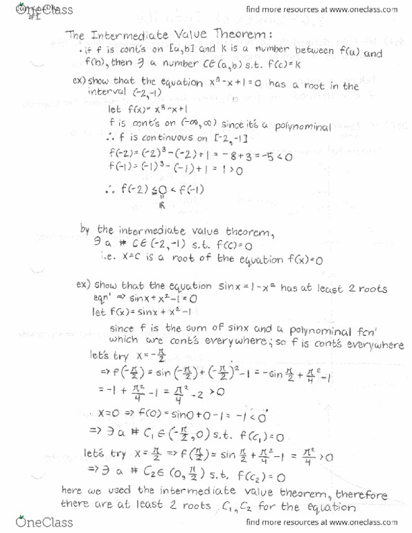 MATH114 Lecture Notes - Lecture 11: Asymptote, Intermediate Value Theorem thumbnail