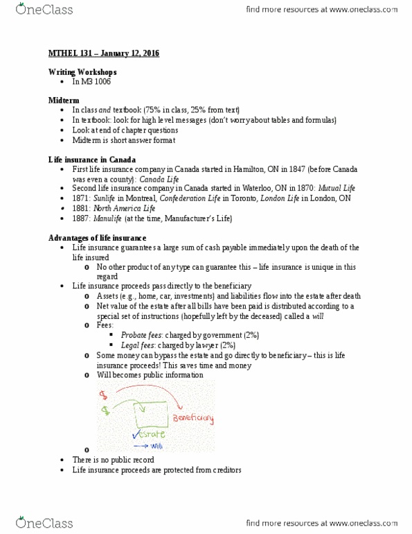 MTHEL131 Lecture Notes - Lecture 2: Confederation Life, Critical Illness Insurance, Long-Term Care Insurance thumbnail
