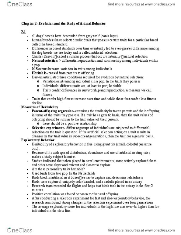 LIFESCI 2D03 Chapter Notes - Chapter 2: Heritability, St Day, Aviary thumbnail