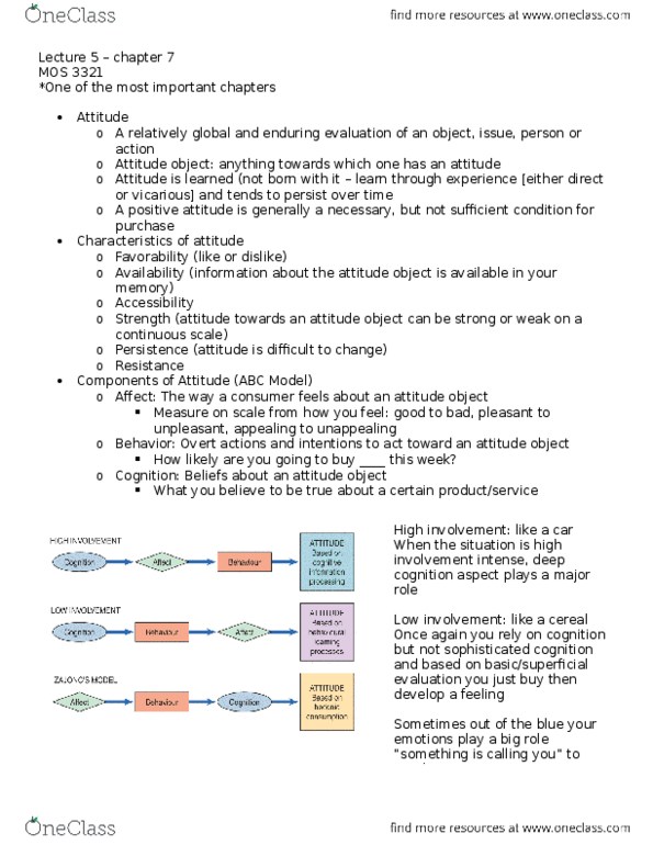 Management and Organizational Studies 1021A/B Lecture Notes - Lecture 5: Theory Of Reasoned Action, Cognitive Dissonance, Semantic Differential thumbnail