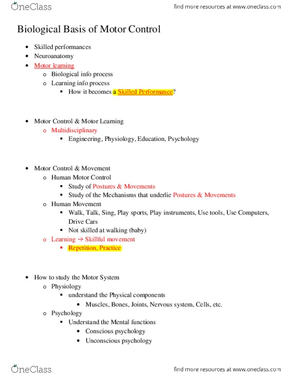 KINE 3020 Lecture Notes - Lecture 1: Hindbrain, Interneuron, Myelin thumbnail