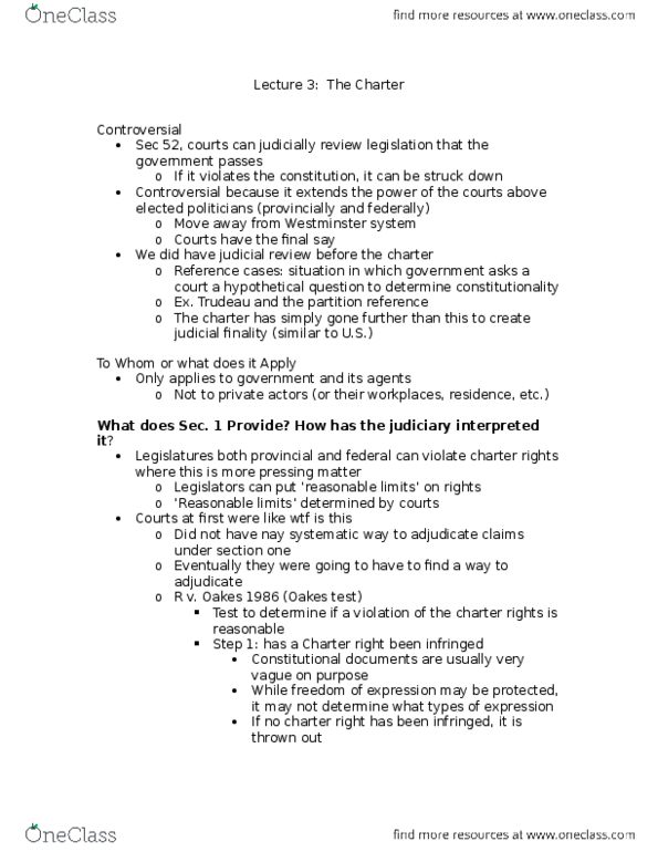 Political Science 2230E Lecture Notes - Lecture 3: Westminster System, Distinct Society, Constitutional Documents thumbnail