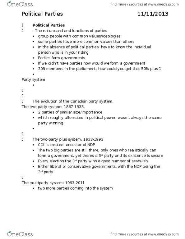 POL 2101 Lecture Notes - Lecture 7: Party System thumbnail